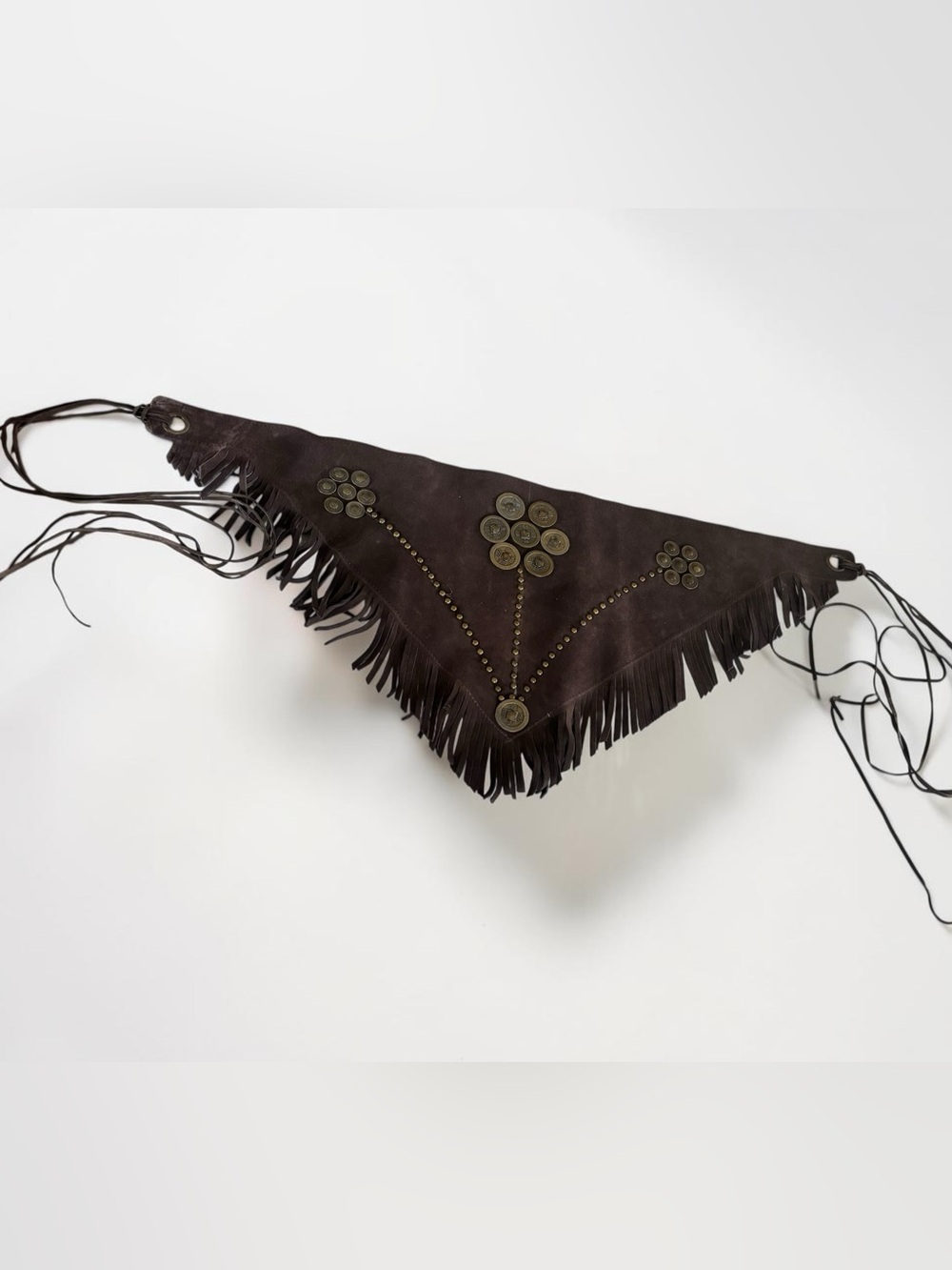 Y2K Brown Fringe Hip Belt Coin Studded Boho Western Festival Tie Sash
